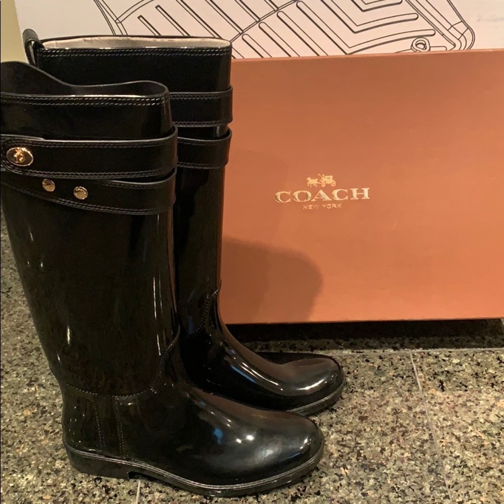 Coach talia rain boots - black size 8